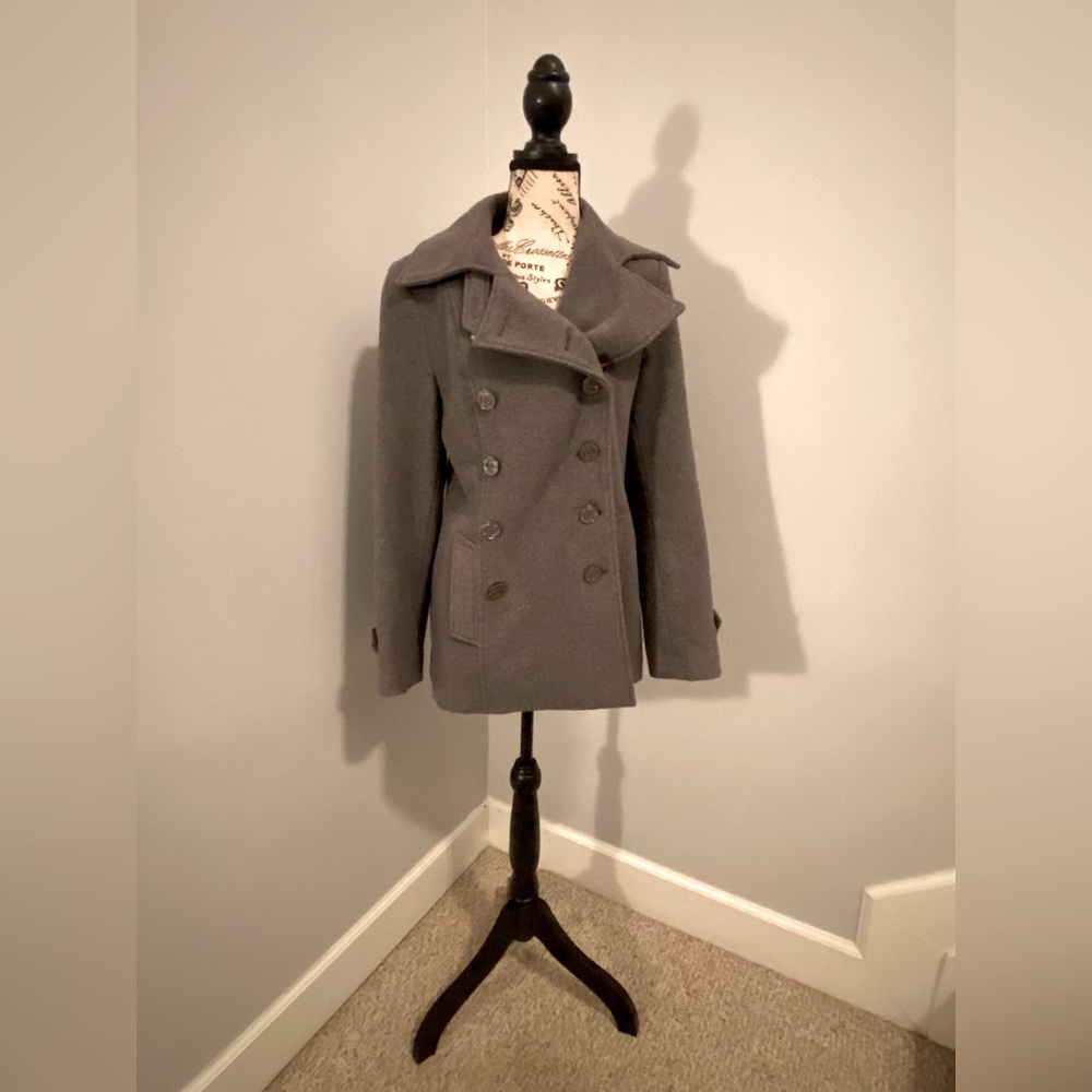 Esprit Gray Double-Breasted Wool Peacoat, size Small